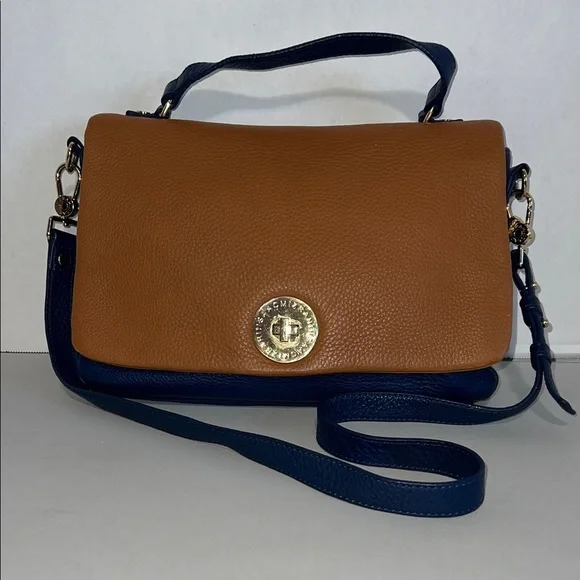 Isaac Mizrahi Tan and Navy Crossbody Bag Minimalist - Picture 1 of 17